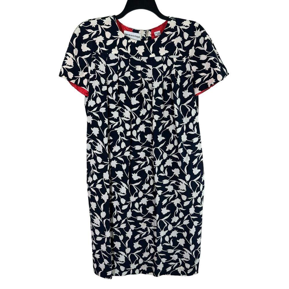 Nipon Boutique Silk Midi‎ Dress Women's 12 Floral Pleated Vintage Modest Cottage